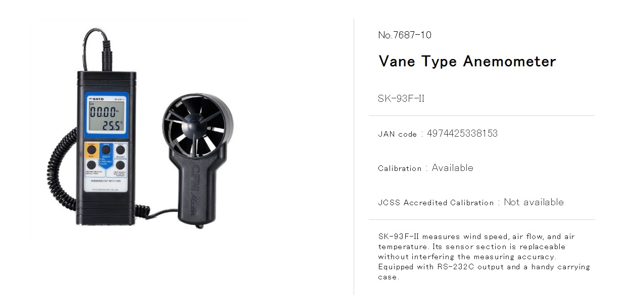 Ichiban Precision Sdn Bhd Sato Sato Vane Type Anemometer Model SK